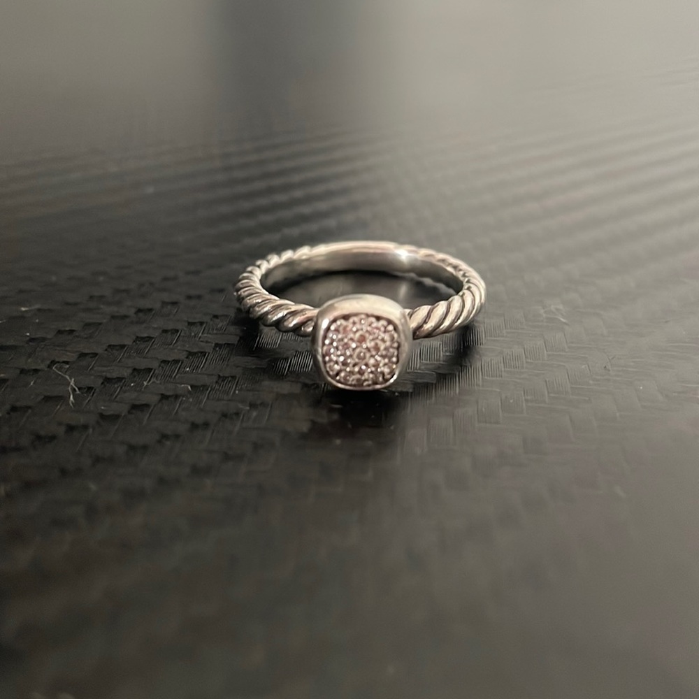 David Yurman Pave Diamond Cushion Stacking Ring in Silver.